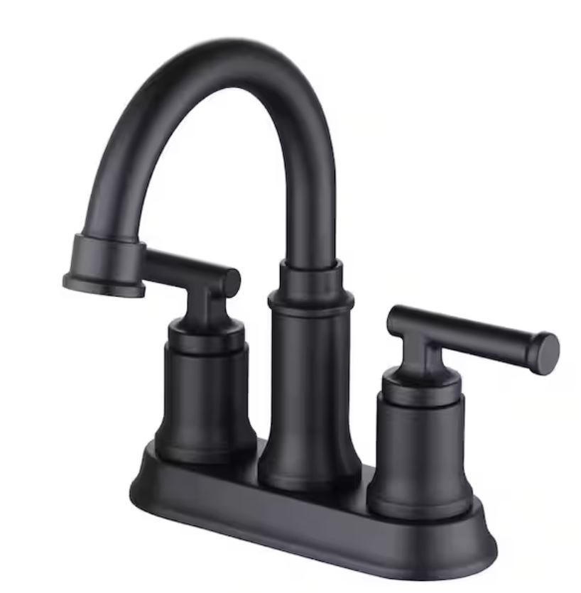 oswell 4 in. centerset 2 handle high arc bathroom faucet in matte black oswell 4 in. centerset 2 handle high arc bathroom faucet in matte black