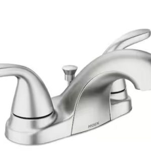 009934l moen adler 4 in. centerset 2 handle low arc bathroom faucet in spot resist brushed nickel