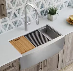 01141 sink zero radius farmhouse apron front 18g stainless steel 30 in. single bowl workstation with accessories