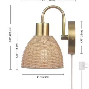 07731l indoor sconce isla 7 in. 1 light matte brass wall sconce light with plug in or hardwire option and rattan shade