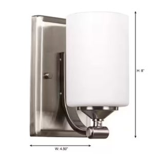0813 l darlington 4.5 in. 1 light brushed nickel transitional wall sconce with frosted opal glass shade