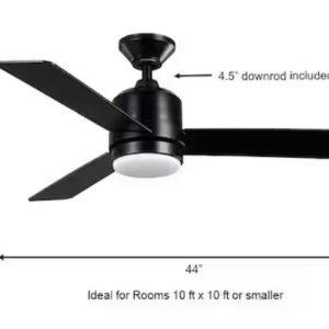 ceiling fan hampton bay castlegate 44 in. indoor integrated led matte black with 3 reversible blades, light kit and remote control